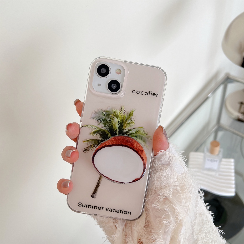Ốp Điện Thoại TPU Mềm Chống Sốc Hai Mặt Họa Tiết Cây Dừa Mùa Hè Cho iPhone 11 13 12 14 Pro Max