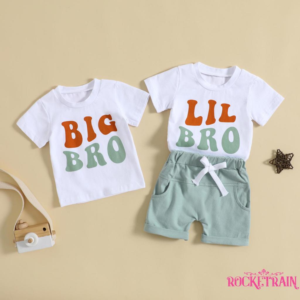 Set Áo Thun Ngắn Tay In Chữ + Quần Short Cho Bé Trai