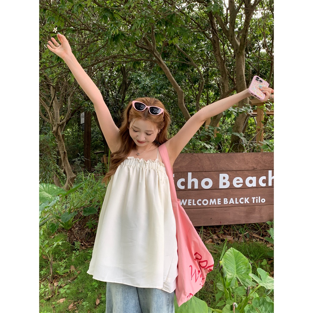 Áo Sơ Mi Nữ Hai Dây Dáng Rộng Viền Nấm Mới Mùa Hè