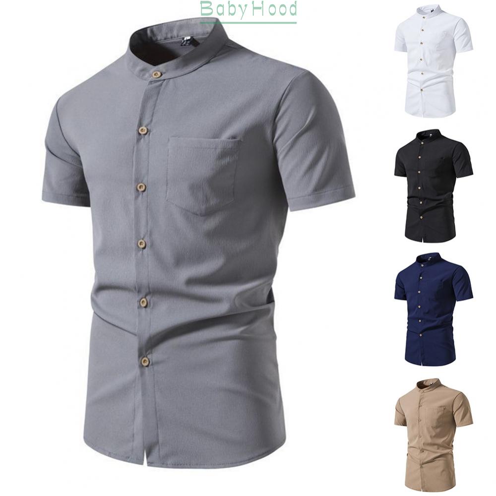 Men's Casual Slim Fit Short Sleeve Button Down Shirt in White/Gray/Black/Khaki/Dark Blue#BBHOOD