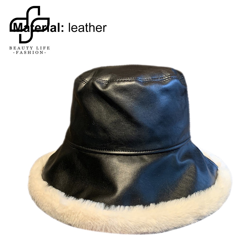 Nón Tai Bèo Giả Da Phối Lông Thỏ Dày Dặn Ấm Áp Chống Gió Thời Trang