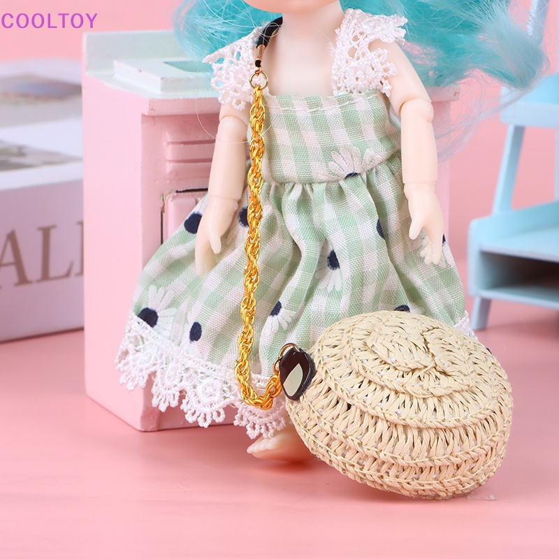 Túi Cói Đeo Chéo Hình Tròn Mini Tỉ Lệ 1 / 12 Cho Búp Bê