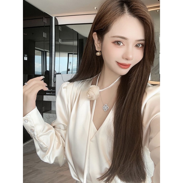 Set Áo Sơ Mi Ba Chiều + Chân Váy Satin Sang Trọng Cho Nữ