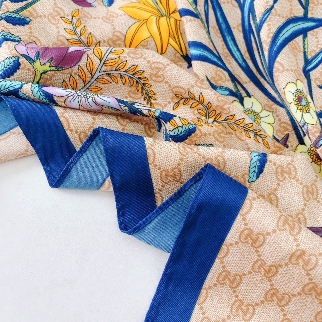 Khăn Quàng Cổ Lụa Hình Vuông Cỡ Lớn 90 * 90cm Chống Nắng Mùa Hè Dễ Phối Đồ In Họa Tiết Hoa Cho Nữ