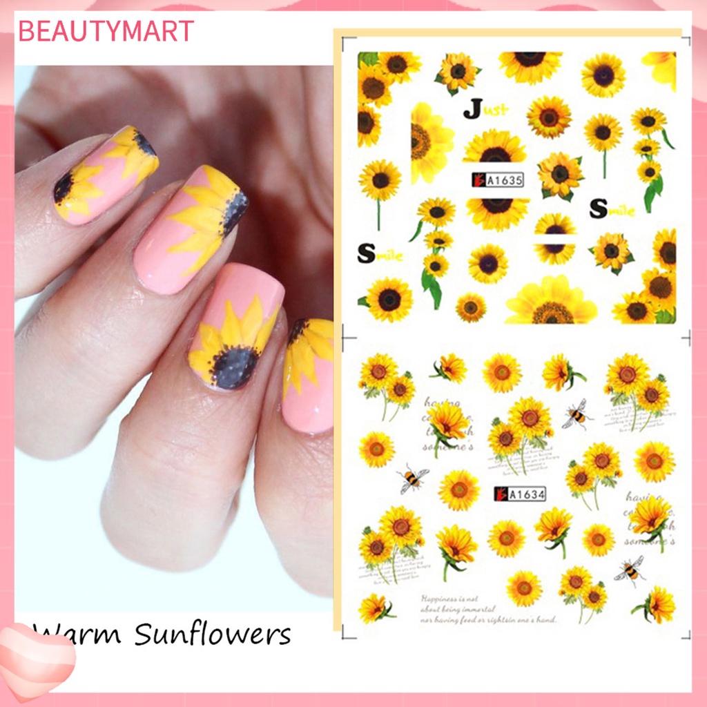 Miếng Dán Trang Trí Móng Tay Tự Dính Hình Hoa Hướng Dương Tinh Tế