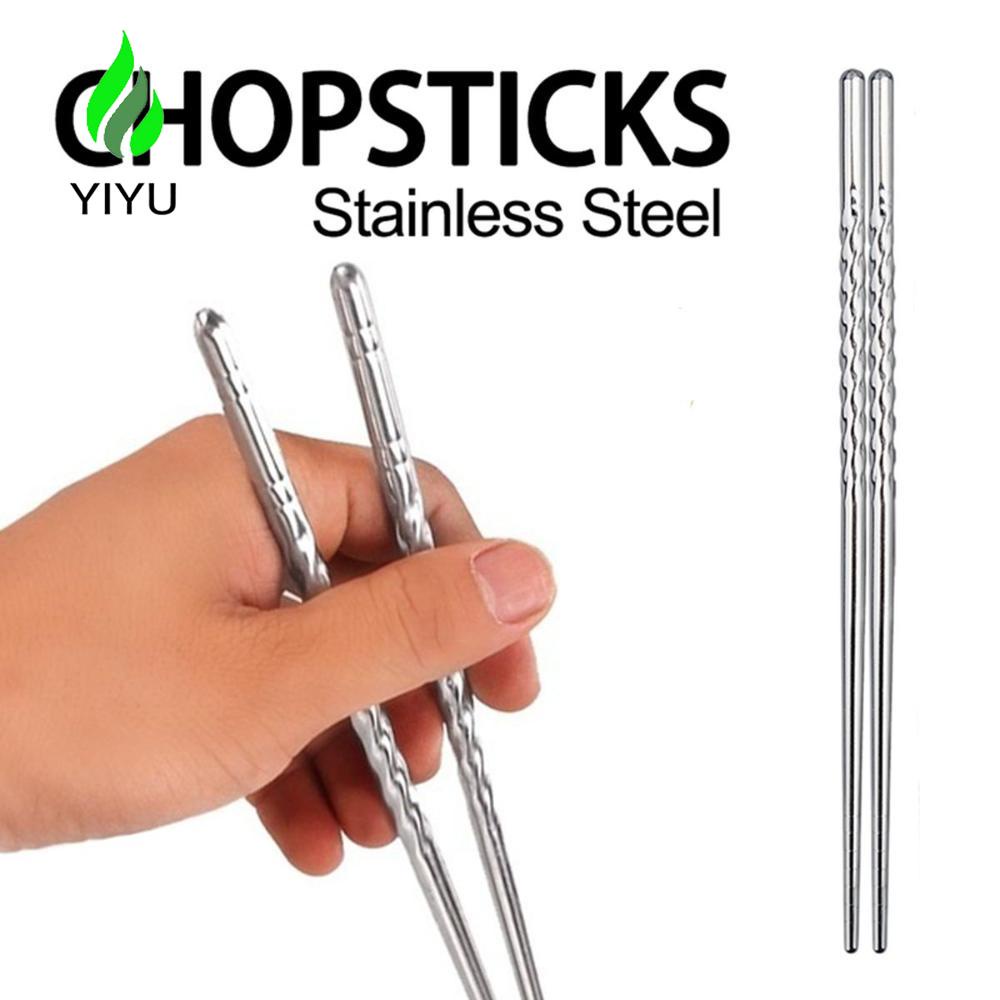 YIYU Đũa Ăn Bằng Thép Không Gỉ Chống Trượt An Toàn Cho Sức Khỏe Có Thể Tái Sử Dụng