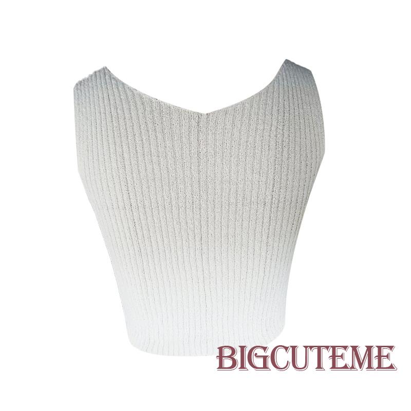 Áo Croptop Dệt Kim Không Tay Cắt Thấp Màu Sắc Tương Phản Thời Trang Mùa Hè Dành Cho Nữ