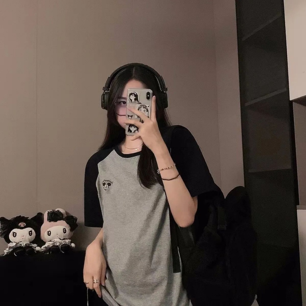Bộ Đồ Ngủ Ngắn Tay Chất Liệu Cotton In Hình Mickey Màu Đen Xám Thời Trang Mùa Hè Hàn Quốc Dành Cho Nữ Và Nam