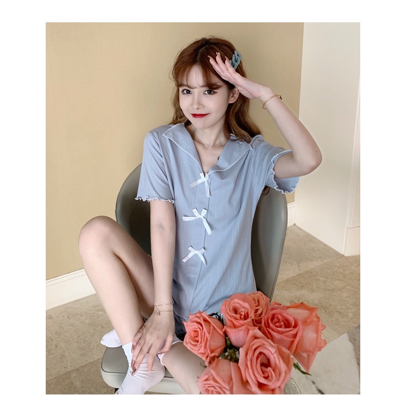 Bộ Đồ Ngủ Ngắn Tay Cổ Chữ V Thiết Kế Dễ Thương Dành Cho Nữ