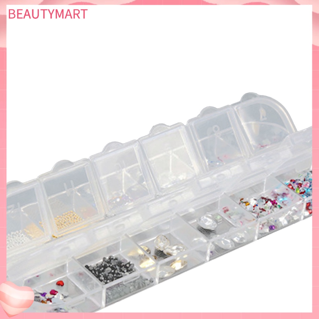 Hộp 12 Ngăn Trong Suốt Đựng Hạt Ngọc Trai / Đinh Tán Trang Trí Móng Tay Nghệ Thuật