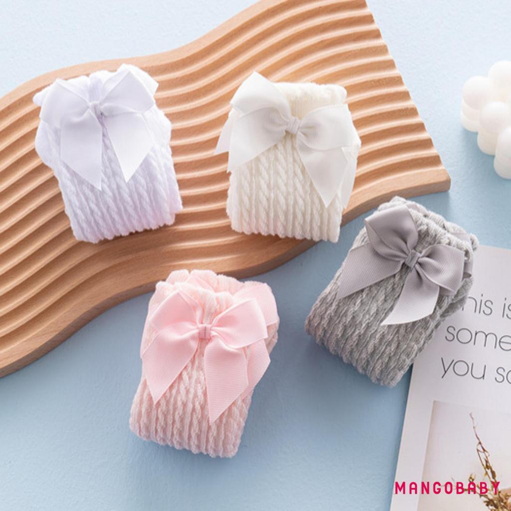 Vớ Cotton Dài Màu Trơn Đính Nơ Thời Trang Xuân Hè Cho Bé