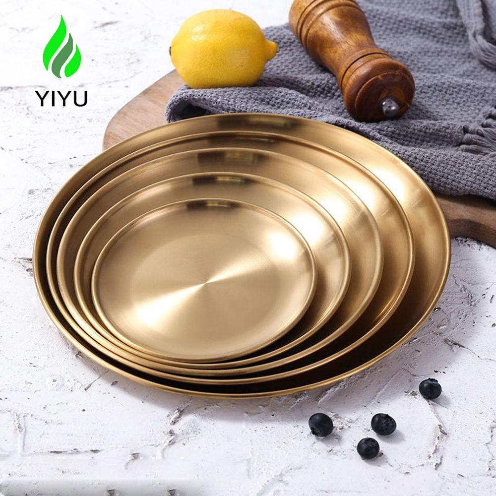 YIYU 1 Đĩa Ăn Kim Loại Phong Cách Châu Âu Cổ Điển