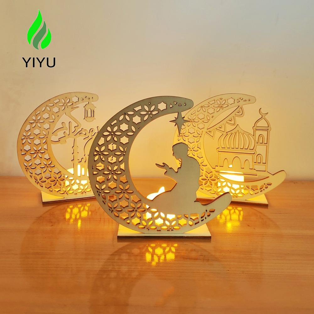 YIYU Đèn Led Hình Mặt Trăng Cầu Nguyện Al Adha 1 Led Bằng Gỗ Trang Trí Nhà Cửa