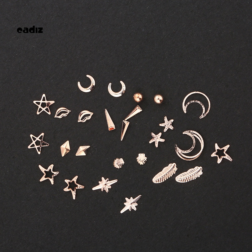 1 Hộp Phụ Kiện Đinh Tán Kim Loại Hình Chữ Thập / Mặt Trăng / Ngôi Sao Trang Trí Móng