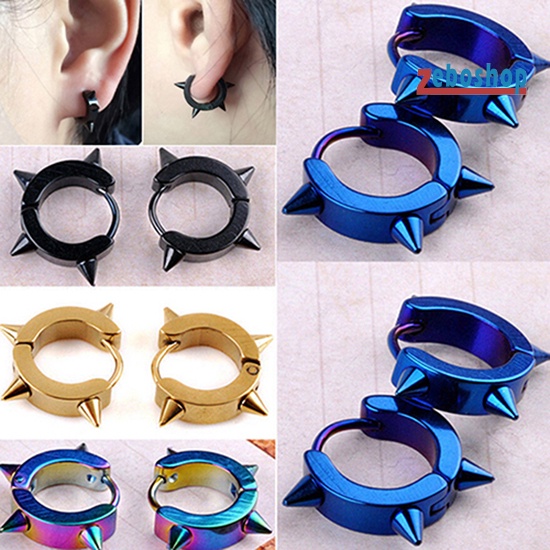 Khuyên Tai Tròn Đinh Tán Bằng Thép Titanium Unisex