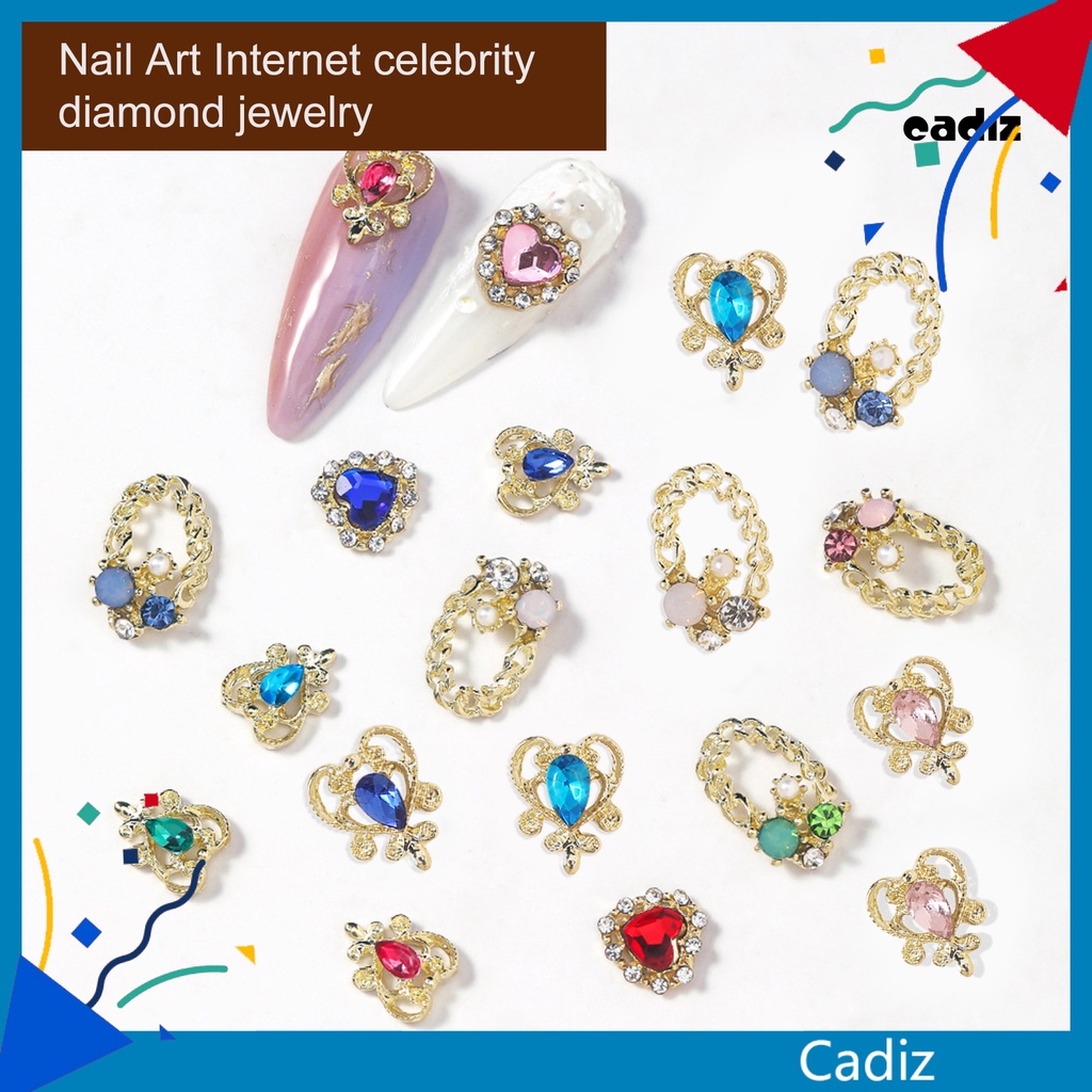 Bộ 10 Miếng Dán Trang Trí Móng Tay Nghệ Thuật Ba Chiều Không Phai Pha Lê Sang Trọng Charms