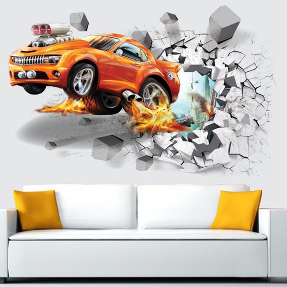 Sticker Dán Tường Họa Tiết Xe Hơi Hoạt Hình 3D Dễ Thương Bắt Mắt