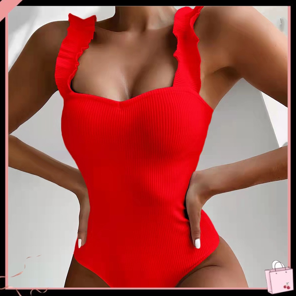 Bộ Đồ Bơi Monokini Diềm Xếp Nếp Màu Trơn Sáng Mùa Hè Cho Nữ