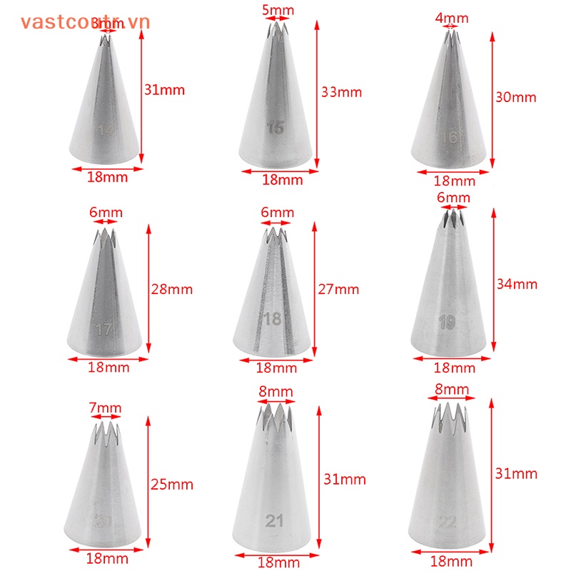 Bộ 9 Đuôi Bắt Bông Kem Trang Trí Bánh Bằng Kim Loại