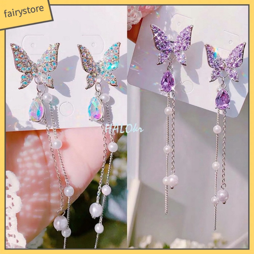 1 Cặp Bông Tai Hình Bướm Đính Ngọc Trai Giả Lấp Lánh Thanh Lịch Dành Cho Nữ