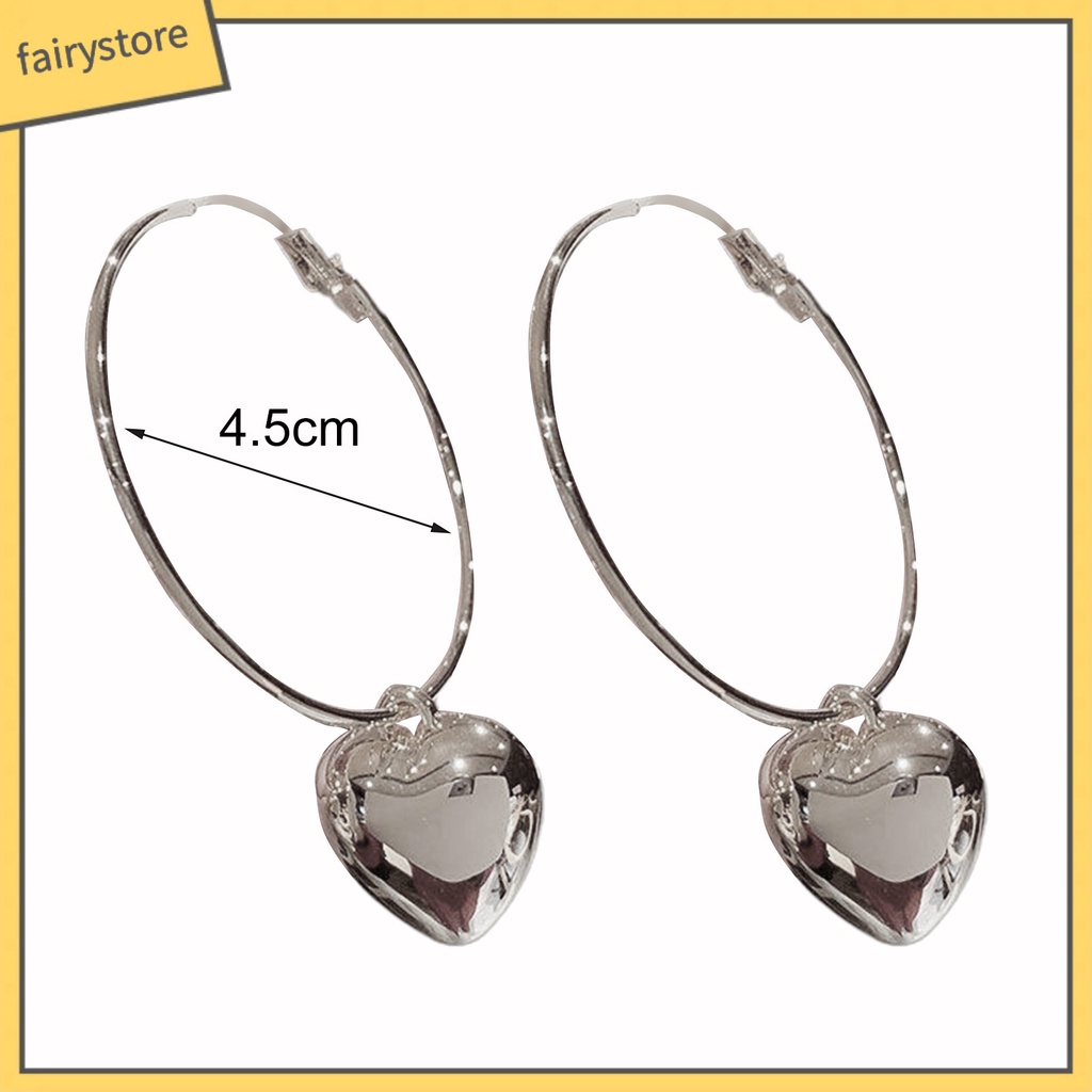 1 Đôi Bông Tai Hình Tròn / Trái Tim Cỡ Lớn Thời Trang Sang Trọng Cho Nữ