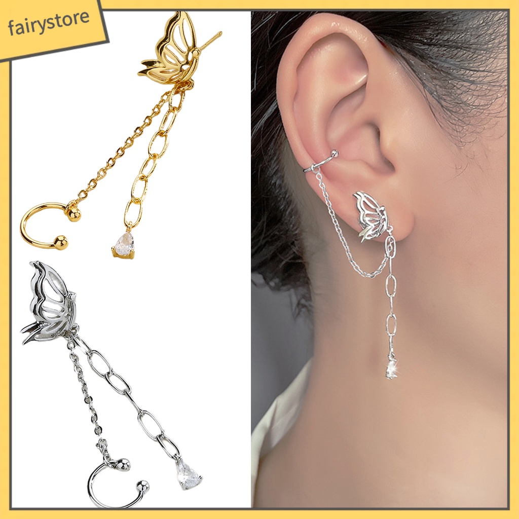 1 Khuyên Tai Dáng Dài Không Đối Xứng Đính Đá Phong Cách Hàn Quốc