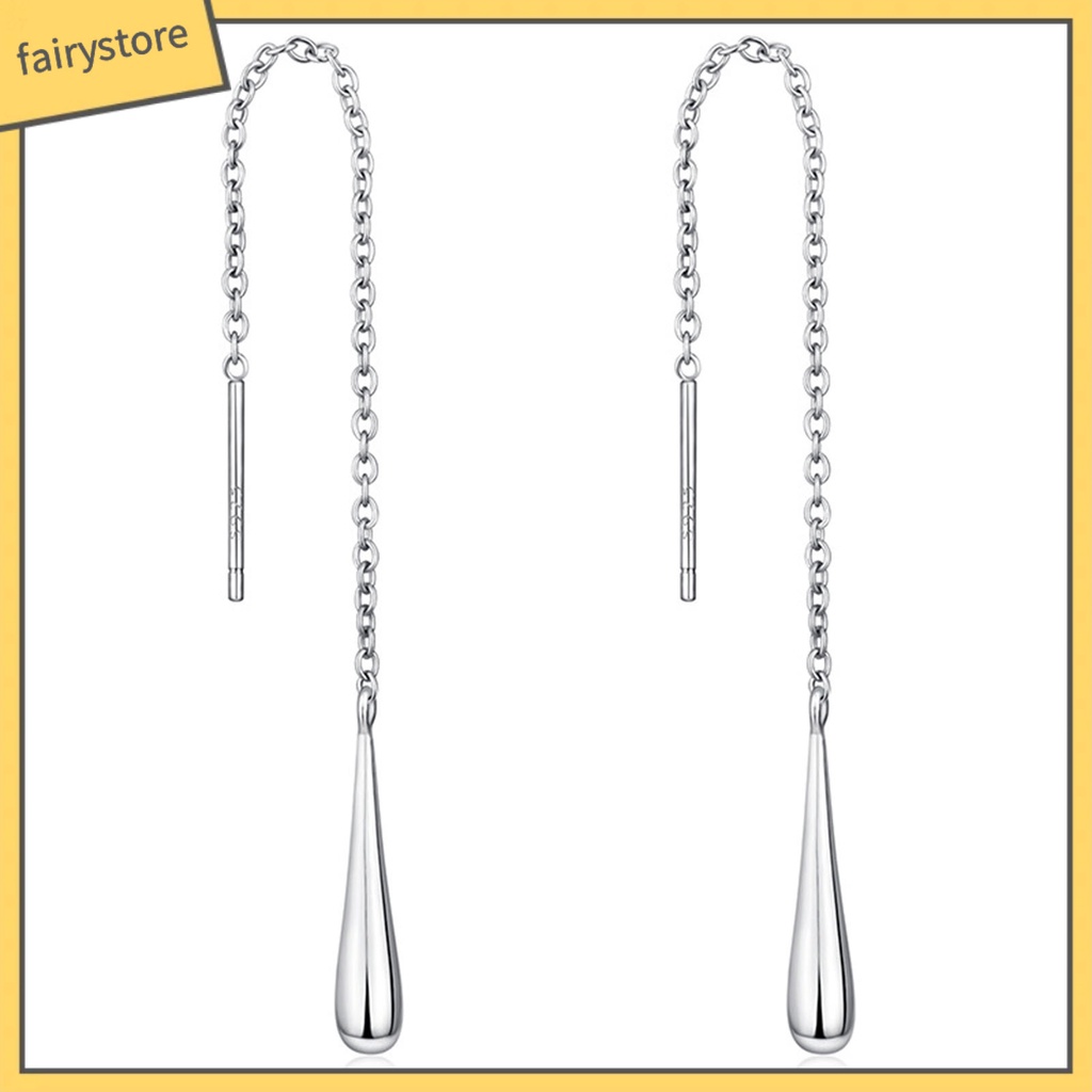 1 Đôi Bông Tai Mạ Bạc 925 Dáng Dài Hình Giọt Nước Đính Đá Thời Trang Dự Tiệc