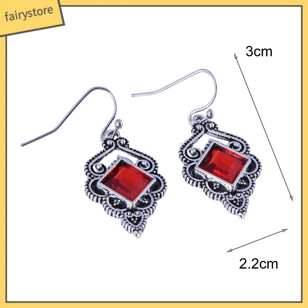 1 Đôi Bông Tai Móc Đính Đá Zircon Đỏ Phong Cách Vintage Phù Hợp Sử Dụng Hàng Ngày