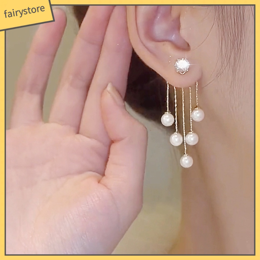 1 Đôi Bông Tai Treo Đính Ngọc Trai Giả Lấp Lánh Thời Trang Cao Cấp