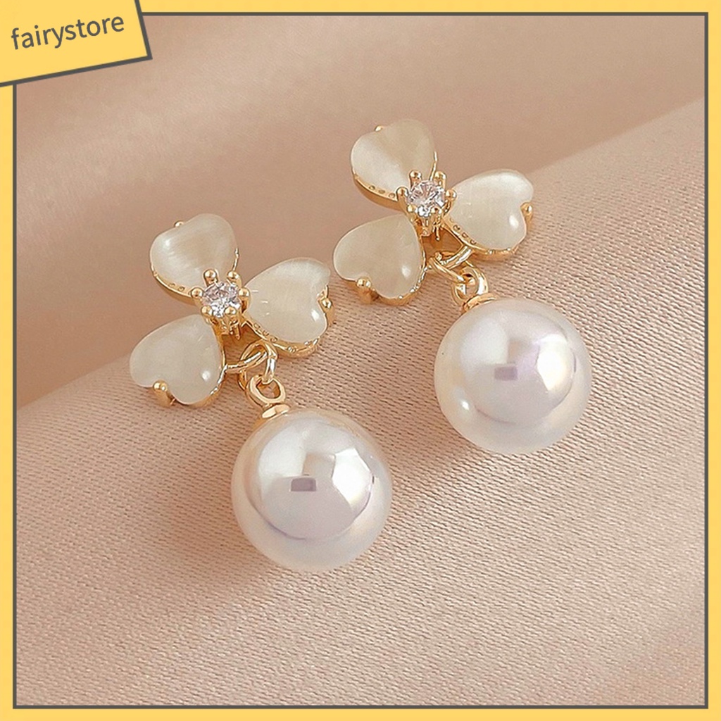 1 Đôi Bông Tai Hình Hoa Đính Ngọc Trai Giả Phong Cách Pháp Thanh Lịch Dành Cho Nữ