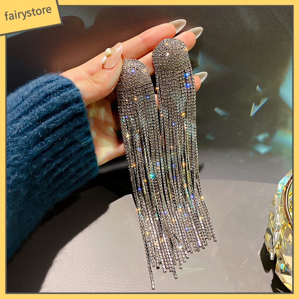 1 Đôi Bông Tai Dáng Dài Đính Đá Lấp Lánh Thời Trang Cho Nữ