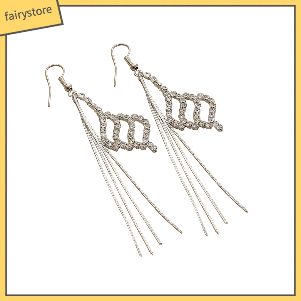 1 Đôi Bông Tai Dáng Dài Đính Đá Lấp Lánh Thời Trang Cho Nữ
