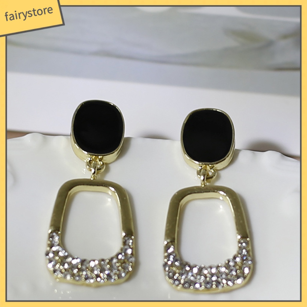 1 Đôi Bông Tai Hình Vuông Đính Đá Phong Cách Hàn Quốc Dành Cho Nữ