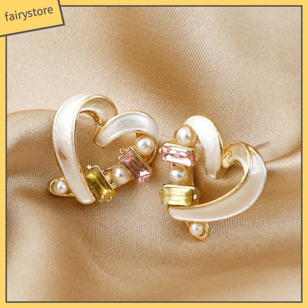 Bông Tai Hình Trái Tim Đính Ngọc Trai Nhân Tạo Thời Trang Dành Cho Nữ