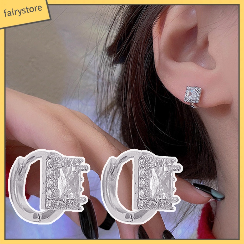 1 Cặp Bông Tai Đính Đá Hình Vuông Lấp Lánh Thời Trang Hàng Ngày