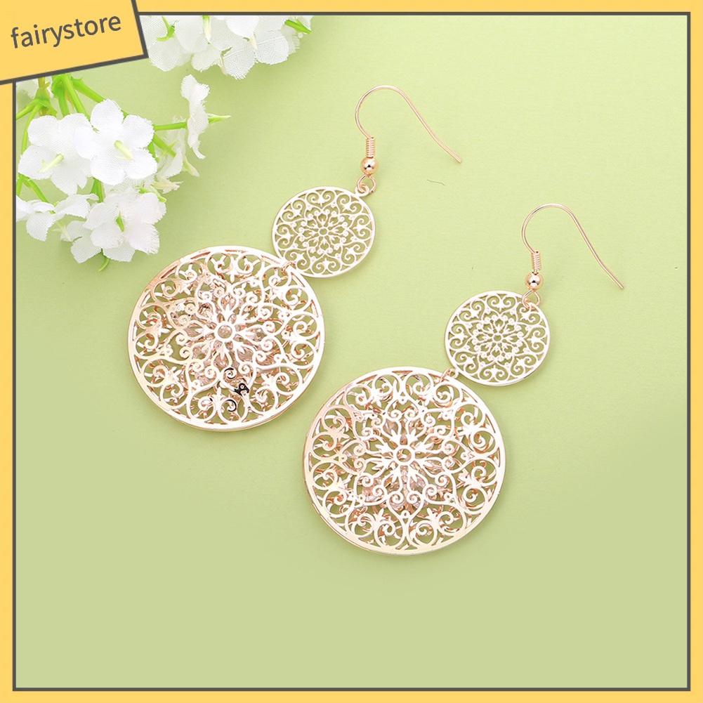 Khuyên Tai Dáng Dài Hai Lớp Chạm Khắc Thời Trang Cho Nữ