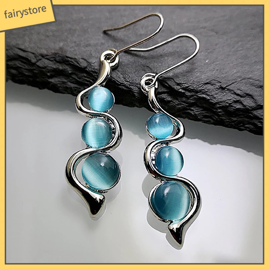 Khuyên Tai Dạng Móc Mặt Cong Đính Đá Opal Nhân Tạo Thời Trang Cho Nữ