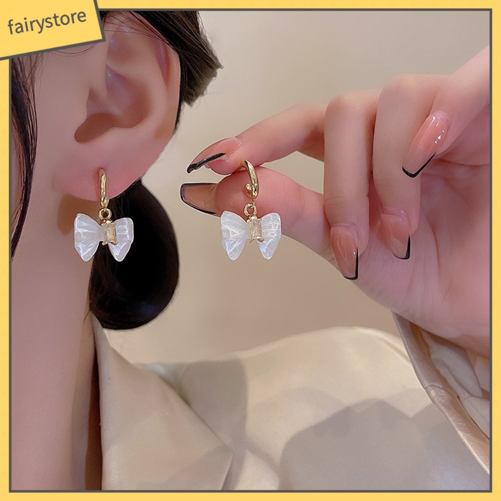 1 Đôi Bông Tai Hình Nơ Đính Đá Trong Suốt Dành Cho Cô Dâu