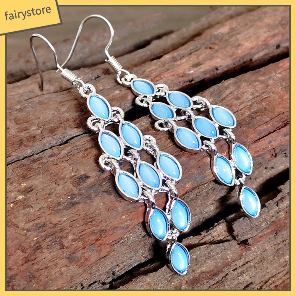 Đôi Khuyên Tai Dài Đính Đá Mắt Mèo Giả Thời Trang Cho Nữ