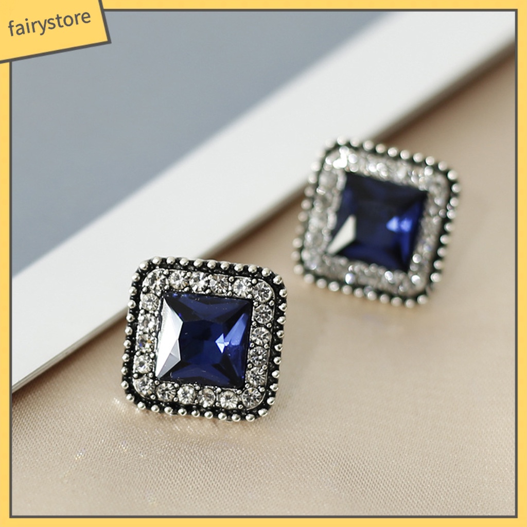 1 Cặp Bông Tai Hình Học Đính Đá Pha Lê Giả Hình Vuông Dành Cho Nữ