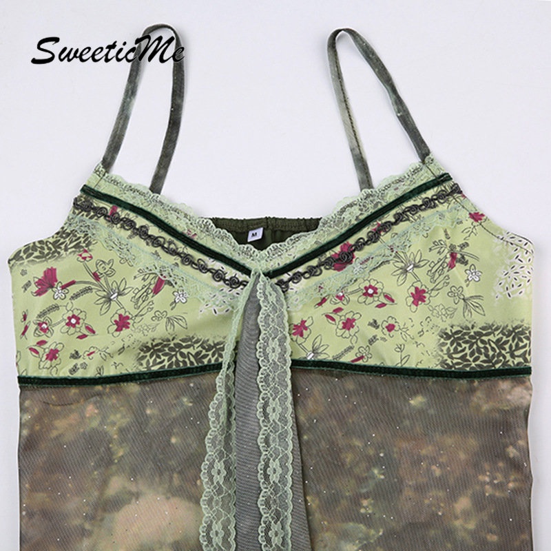 Áo Tank Top Ôm Dáng Phối Ren In Họa Tiết Kiểu Retro Thời Trang 2023 Cho Bạn Gái