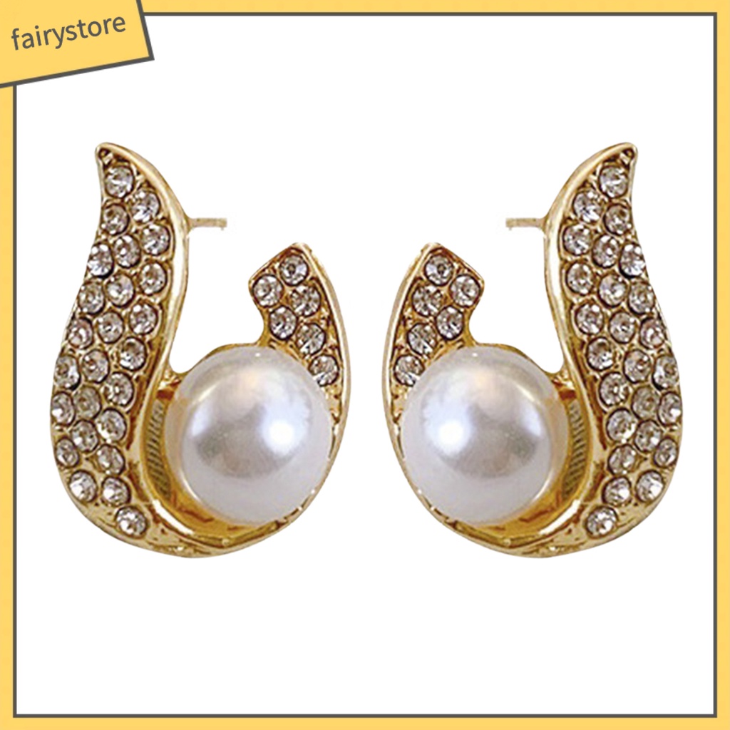 [FRO] 1 Cặp Bông Tai Hình Giọt Nước Đính Ngọc Trai Giả Mạ Điện Trang Trí Bắt Mắt Sang Trọng Không Dễ Rỉ Sét