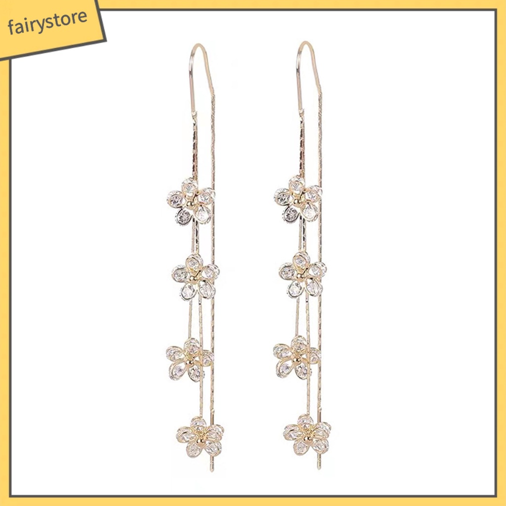 1 Đôi Bông Tai Dáng Dài Hình Hoa Đính Đá Lấp Lánh Sang Trọng Không Gây Dị Ứng Thời Trang Cho Nữ