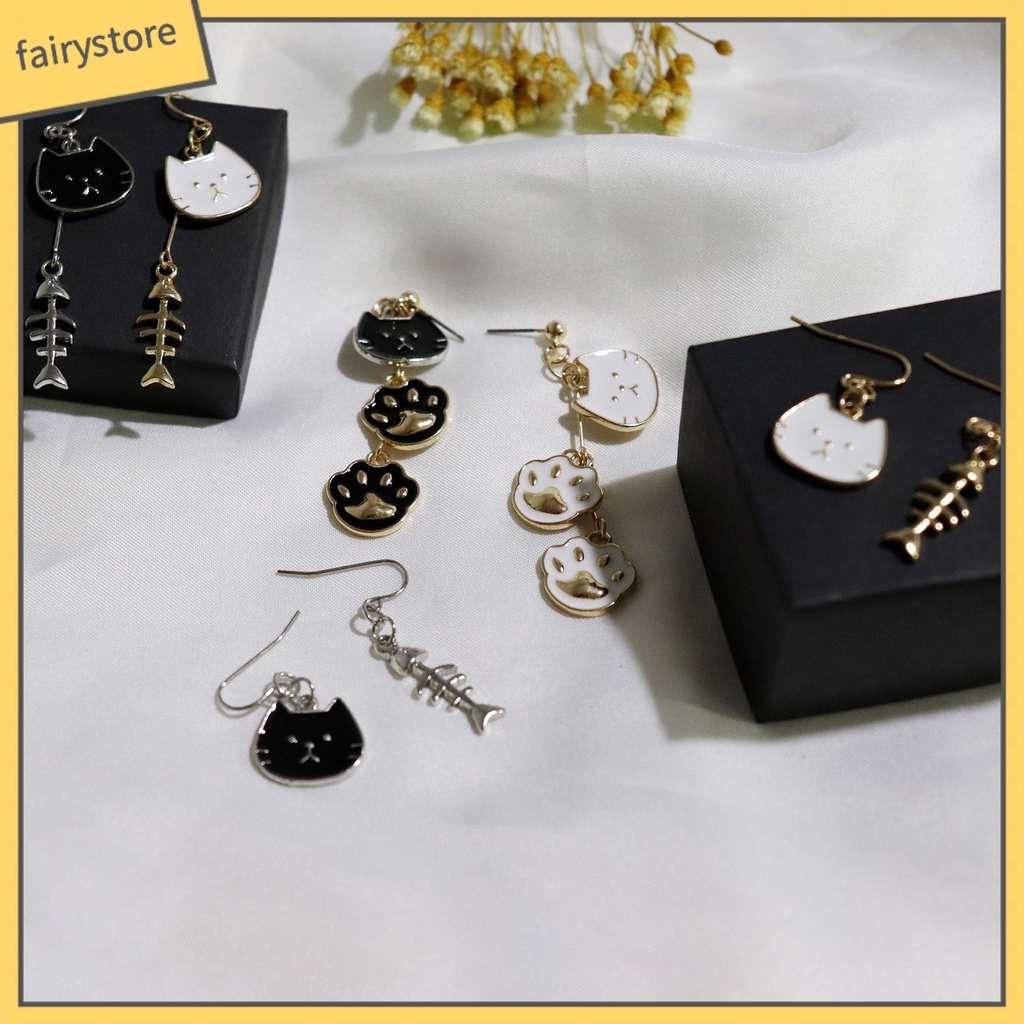 1 Đôi Bông Tai Hình Mèo Bằng Thép Không Gỉ Dễ Thương Dành Cho Nữ