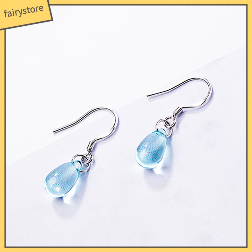 1 Đôi Bông Tai Móc Hình Giọt Nước Màu Xanh Dương Đính Pha Lê Nhân Tạo Chống Mòn Thời Trang Du Lịch
