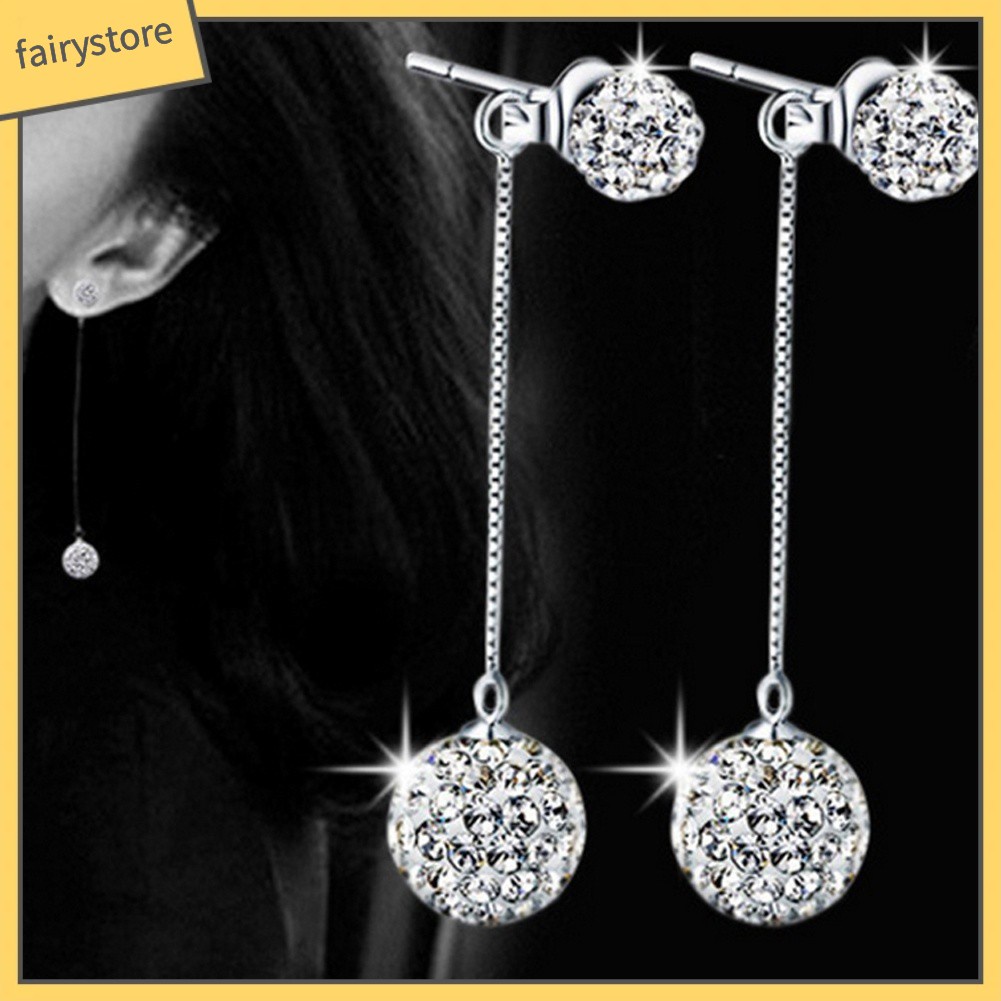 Bông Tai Dáng Dài Đính Đá Phối Tua Rua Sang Trọng Cho Nữ