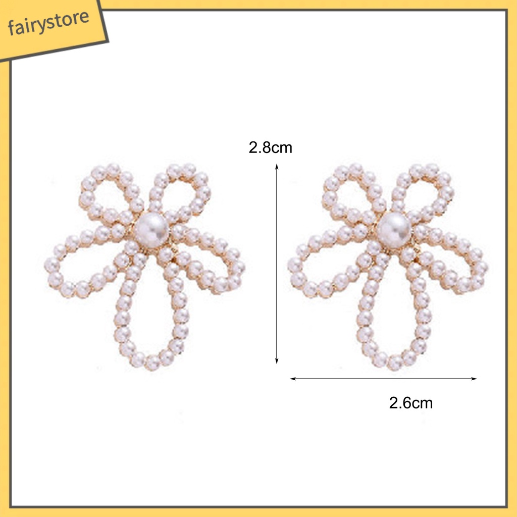1 Đôi Bông Tai Hình Hoa Đính Ngọc Trai Giả Phong Cách Vintage