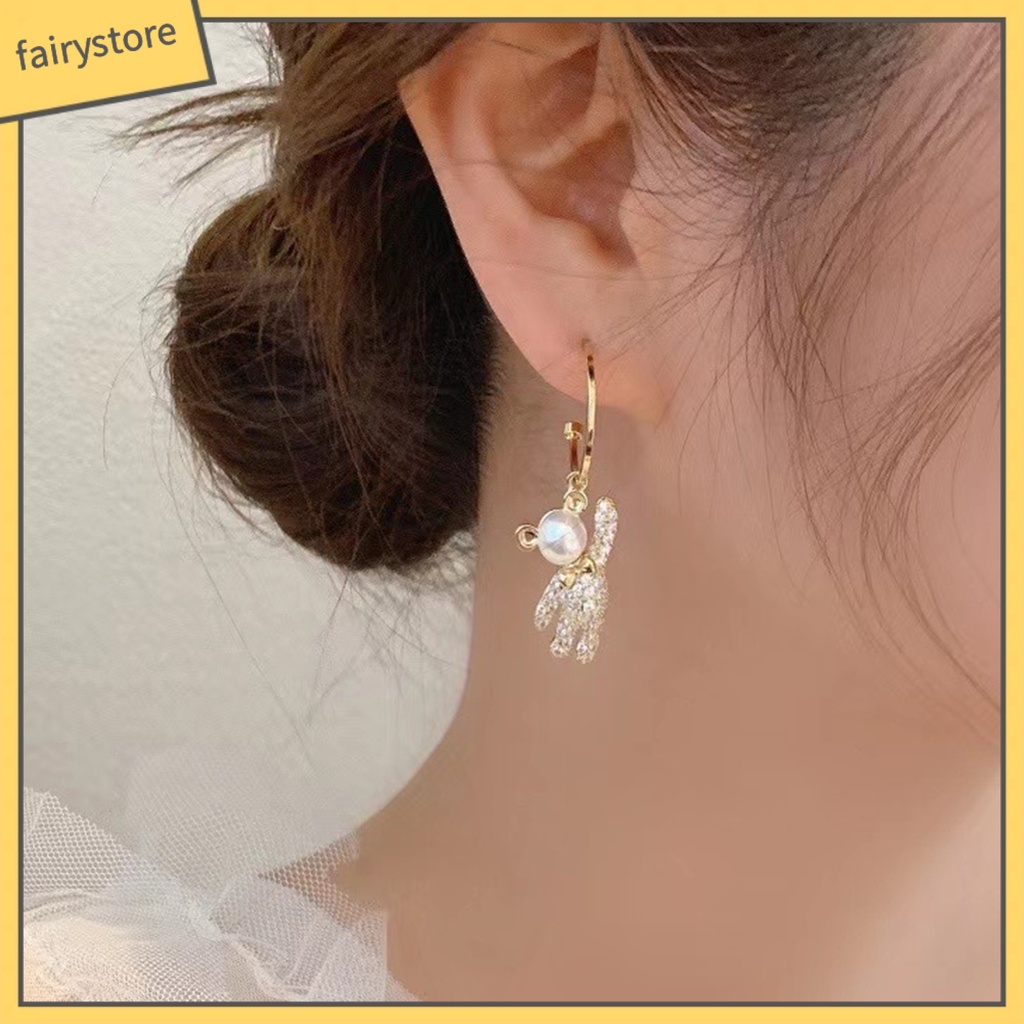 1 Đôi Bông Tai Hình Gấu Hợp Kim Dáng Dài Lấp Lánh Thời Trang Dự Tiệc Dành Cho Nữ