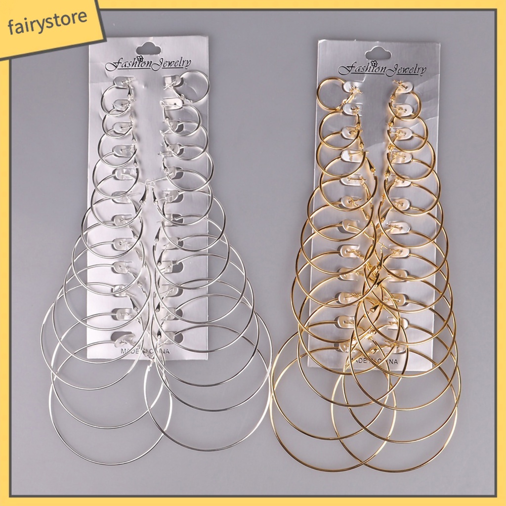 Set 12 Đôi Bông Tai Mạ Bạc 12 Kích Cỡ Thời Trang Nữ