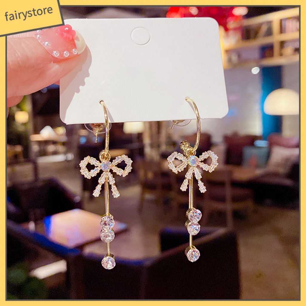 1 Đôi Bông Tai Dáng Dài Hình Học Thắt Nơ Phong Cách Hàn Quốc Thời Trang Dành Cho Nữ